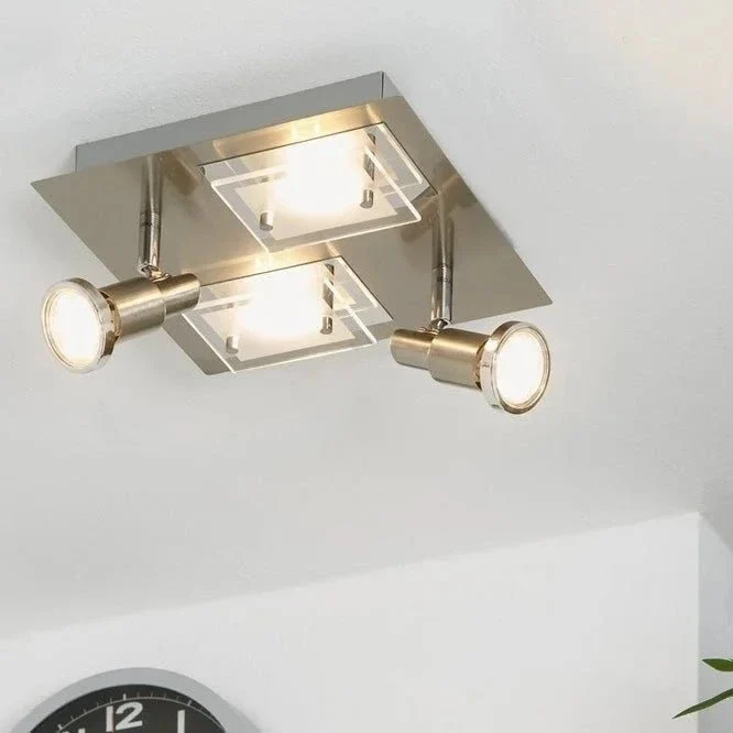 LED Deckenleuchte flach eckig COMBINATA 4flg nickel matt