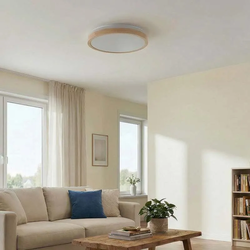 B-Ware Lindby Deckenlampe Leuchte Emiva LED dimmbar Holz weiß Ø49cm CCT 30W 9cm