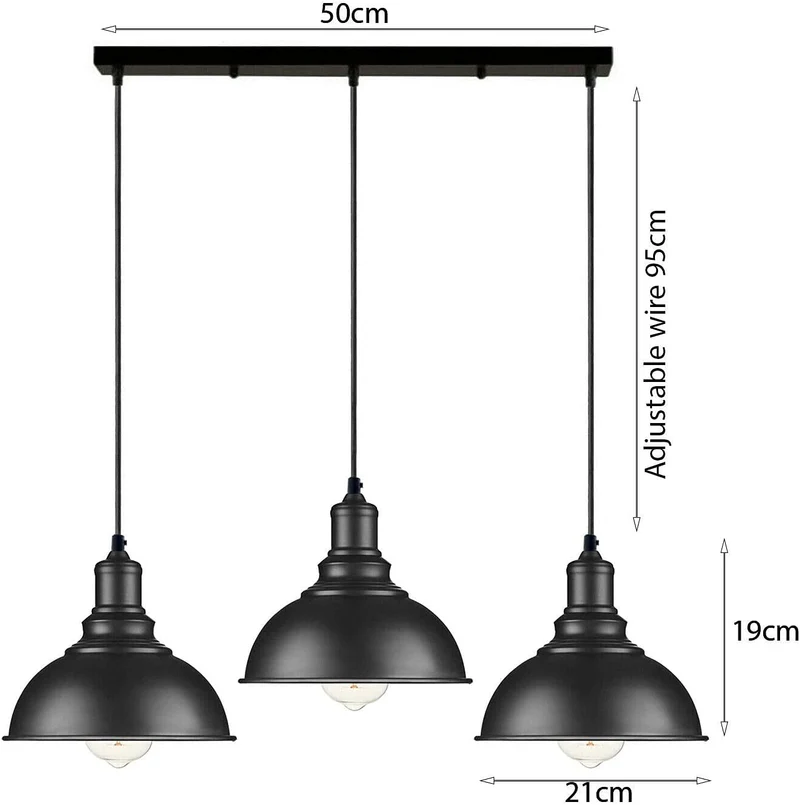 3-Licht Pendelleuchte Industrielle Hängelampe Schwarzer ~3278