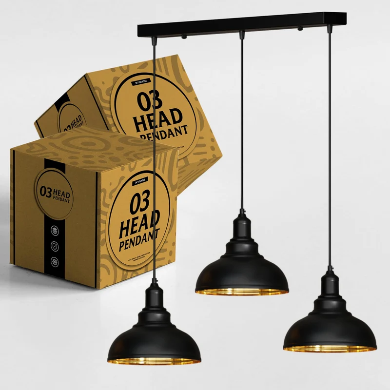 3-Licht Pendelleuchte Industrielle Hängelampe Schwarzer ~3278