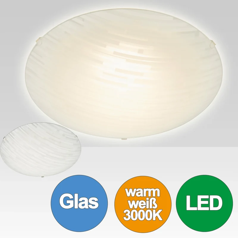 Runde LED Deckenleuchte NOVO Glas weiß mit Streifen 30 cm | Briloner