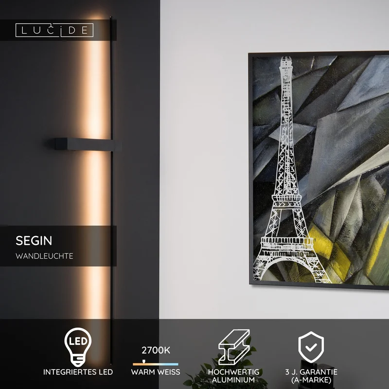 LED-Wandleuchte Segin indirekt Warmweiß 90cm Schwarz
