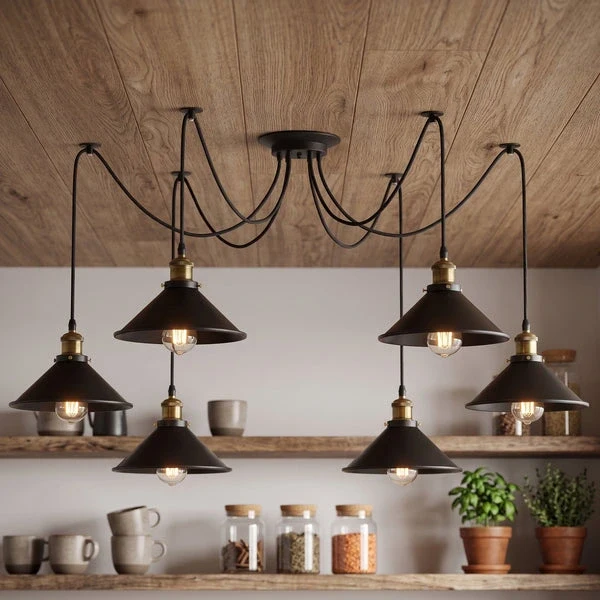 Schwarze Spinnenlampe Vintage – Industrie Pendelleuchte Auswählbar | Ø 22cm | E27 ~3308
