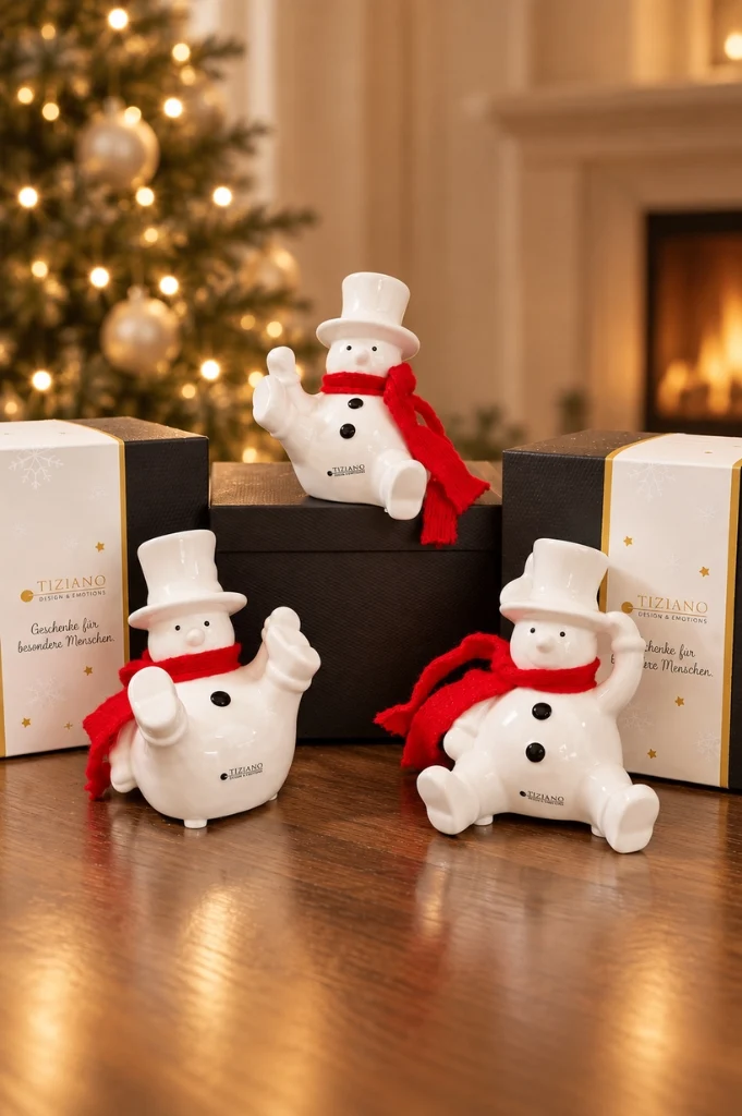 3er Set Deko Schneemann Carlo 10cm in Geschenkbox