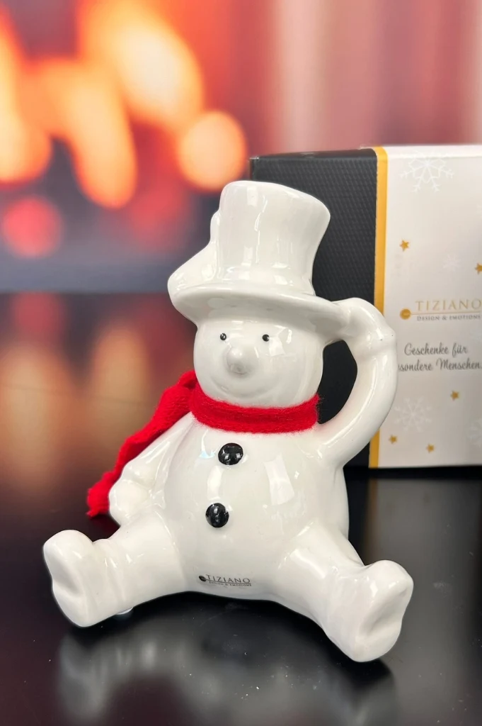 Deko Schneemann Carlo Hand an Hut in Geschenkbox