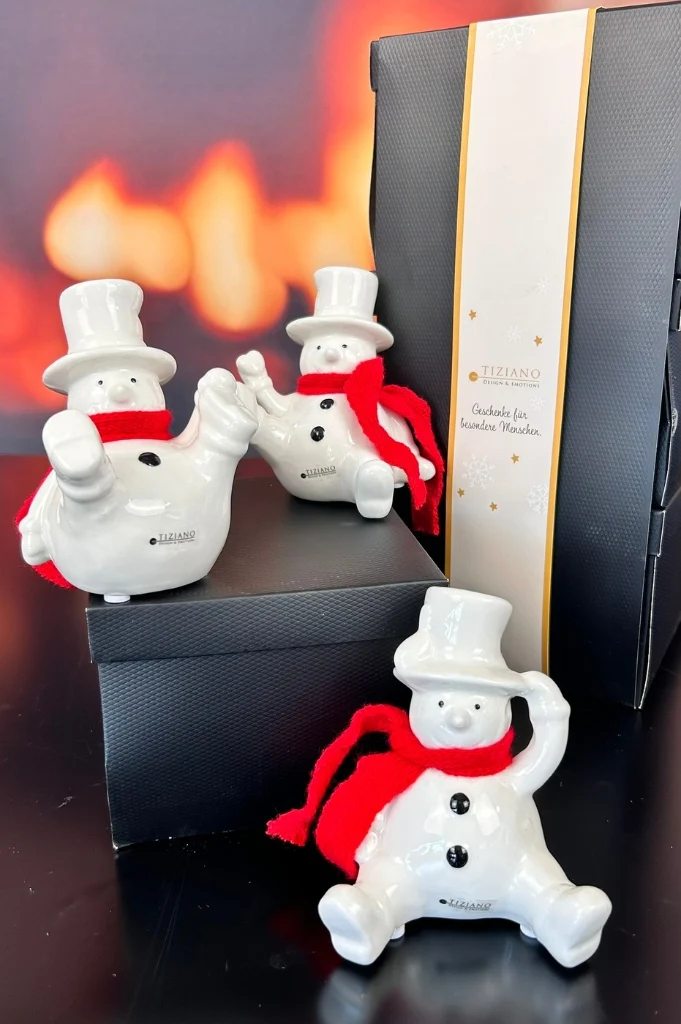 3er Set Deko Schneemann Carlo 10cm in Geschenkbox