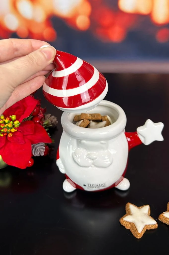 Deko Gebäckdose Santa Tonio 14,5cm rot/creme-weiß