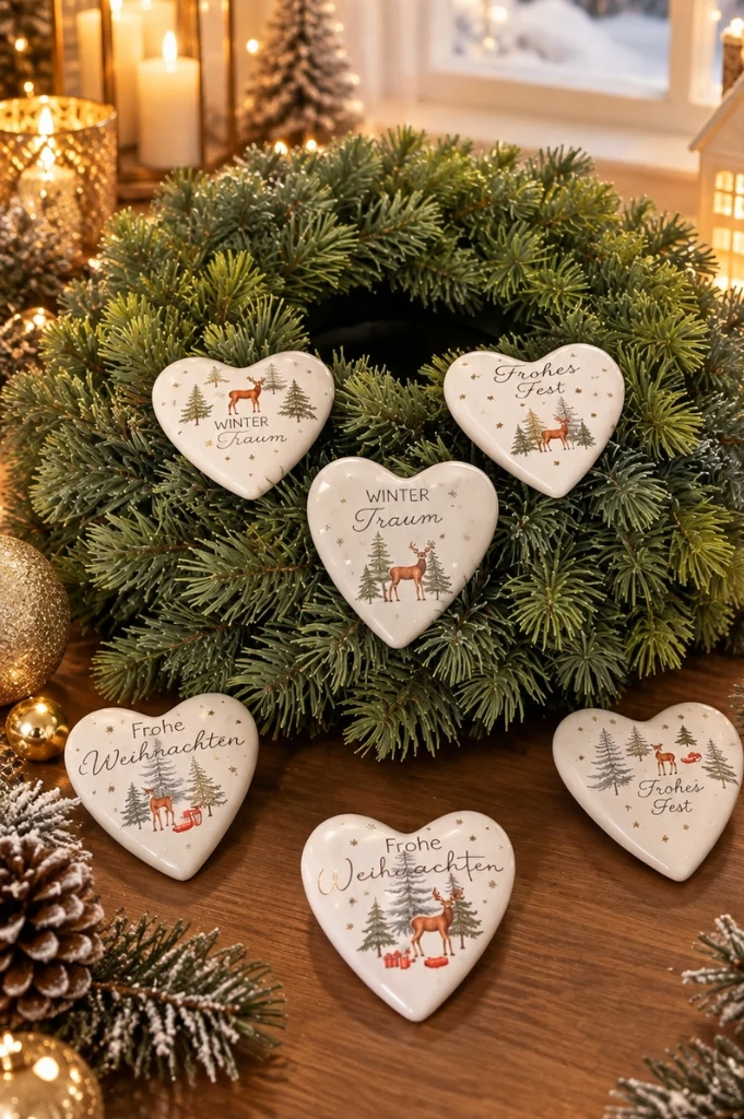 6er Set Deko Herzen Winter 6cm mit Botschaft