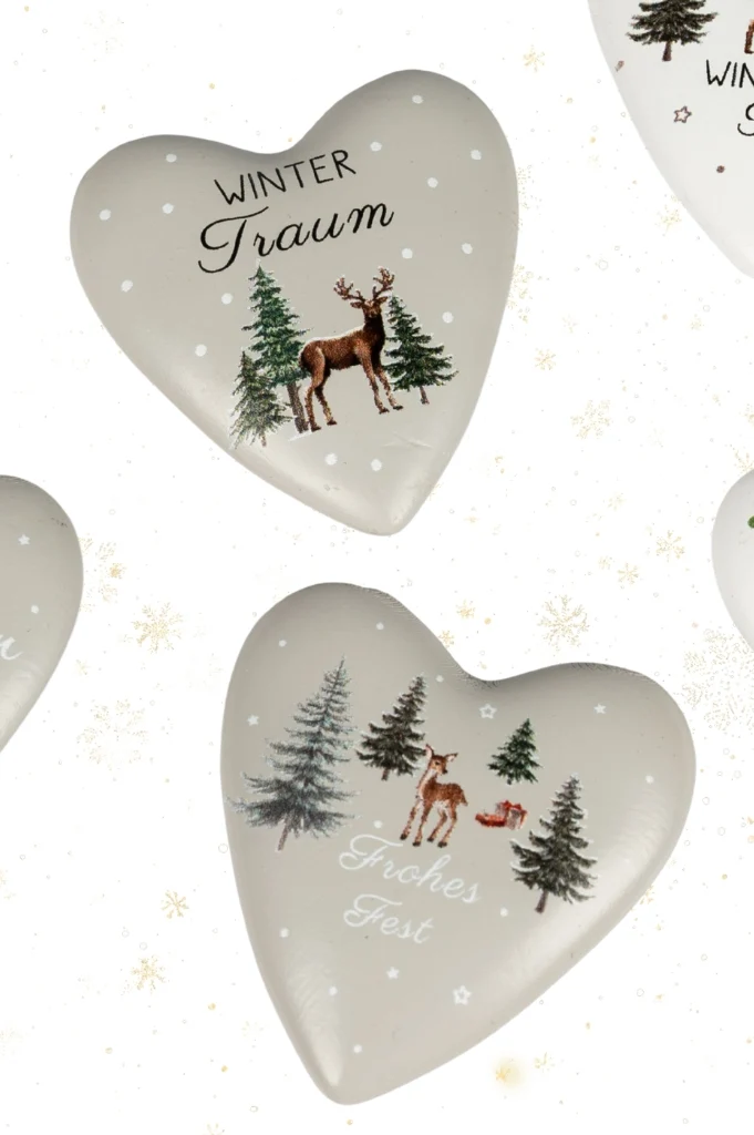 6er Set Deko Herzen Winter 6cm mit Botschaft