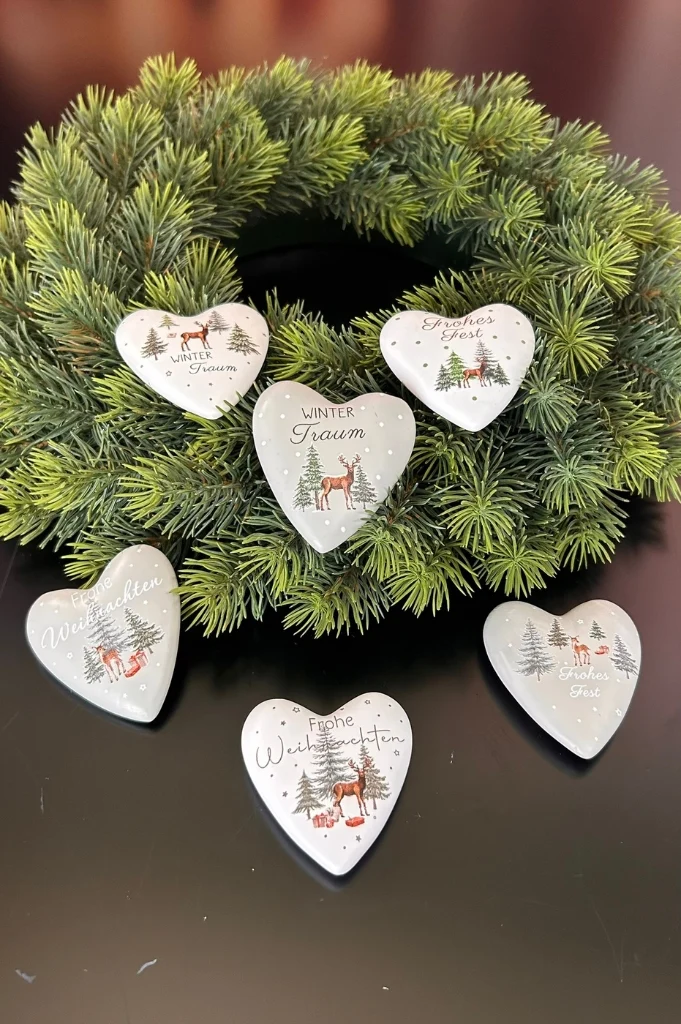 6er Set Deko Herzen Winter 6cm mit Botschaft