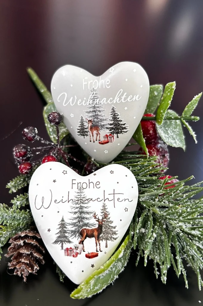 6er Set Deko Herzen Winter 6cm mit Botschaft