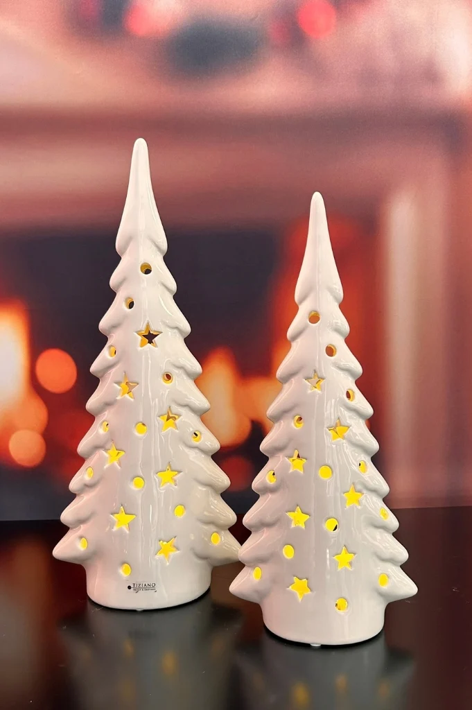 2er Set Dekobaum Trissino LED 40+48cm creme-weiß