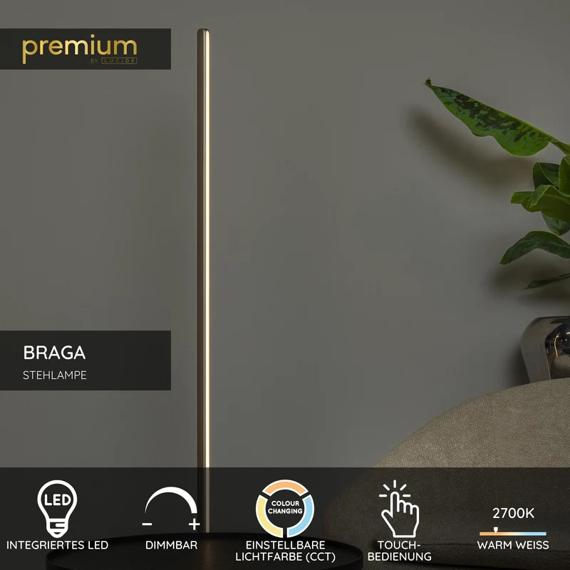 LED-Stehleuchte Braga CCT Touchdimmer dimmbar Kaffee 155cm