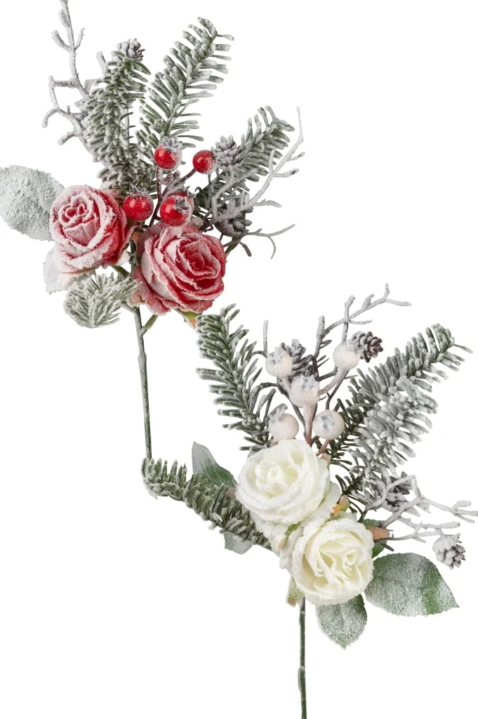Deko Zweig Rose mit Schnee