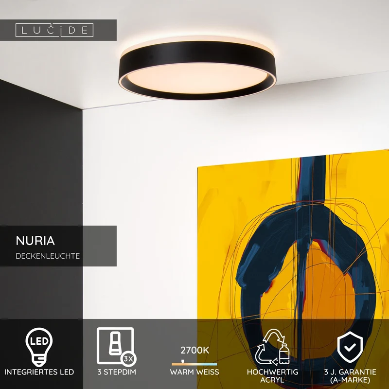 LED-Deckenleuchte Nuria 3-stufig dimmbar Ø 30cm