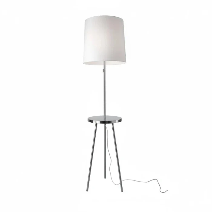 Stehleuchte TABULO mit Tischablage & USB-Anschluss – Beistelltisch-Lampe mit Stoffschirm Weiß von Sompex