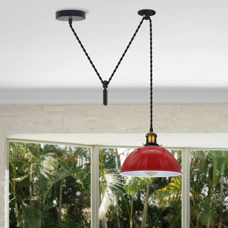 Rote Pendelleuchte Flaschenzug Design–2m Kabel~3067