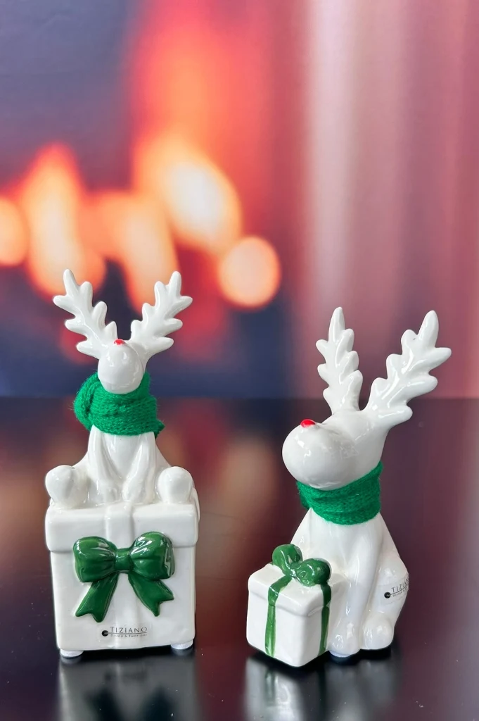 2er Set Rentier Rudolph mit Geschenk grün in Geschenkbox