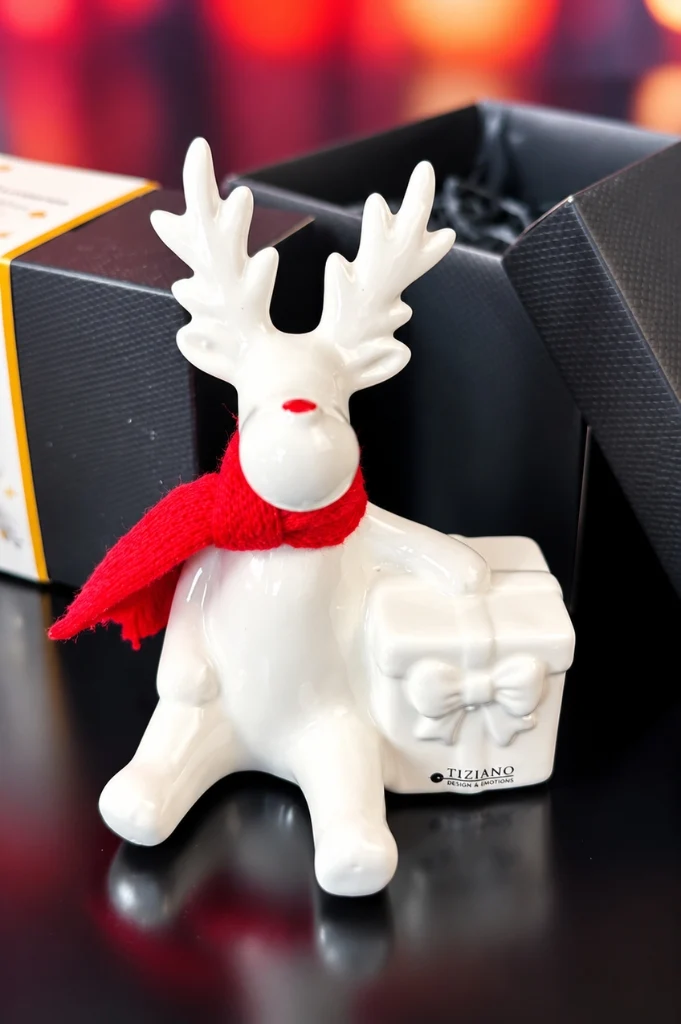 Deko Rentier Rudolph mit Geschenk im Geschenkkarton