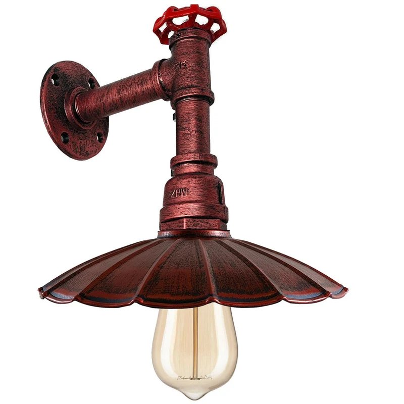 Rustikale Industrie-Wandleuchte-Roter Schirm–Vintage-E27~2300