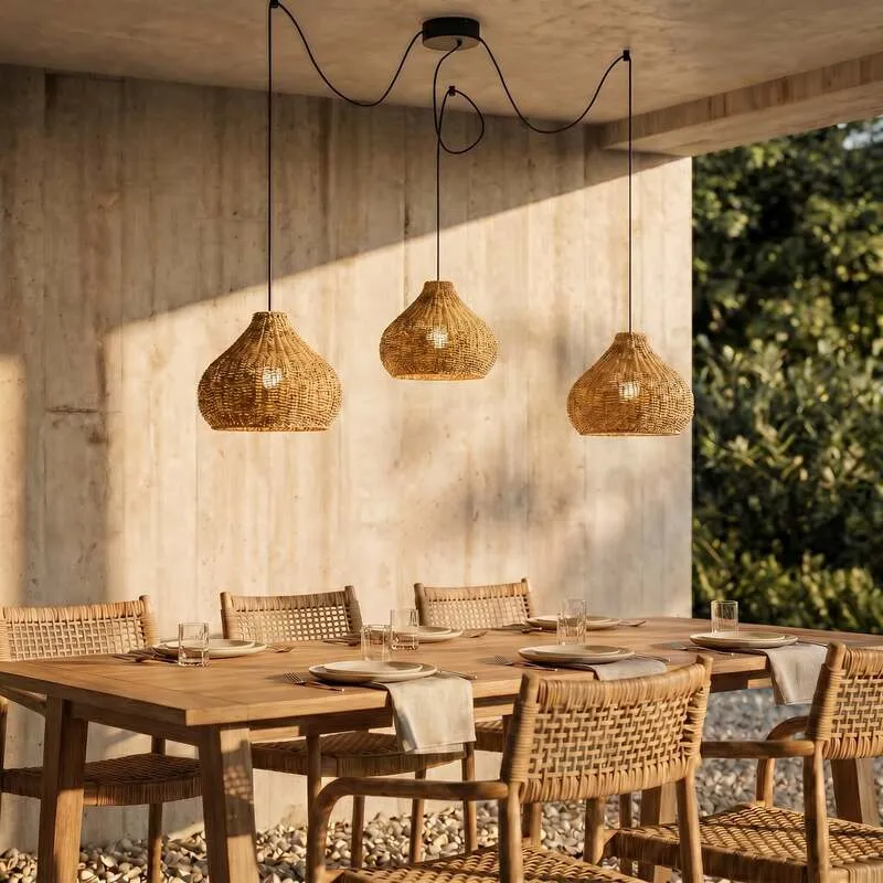 B-Ware Lucande Außenhängelampe Taniola LED Gartenlampe Rattan dimmbar beige IP44