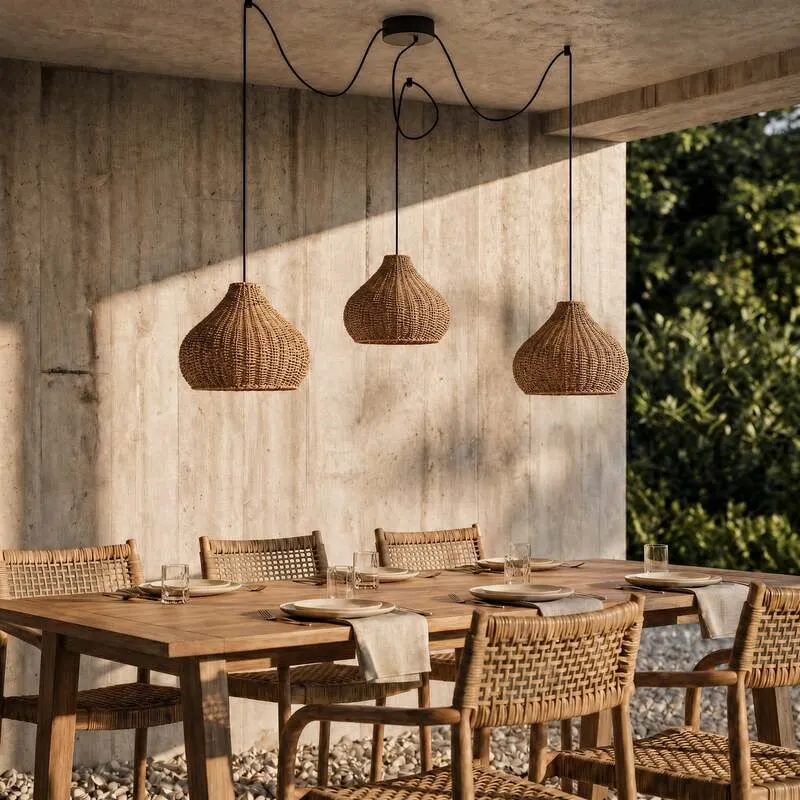 B-Ware Lucande Außenhängelampe Taniola LED Gartenlampe Rattan dimmbar beige IP44