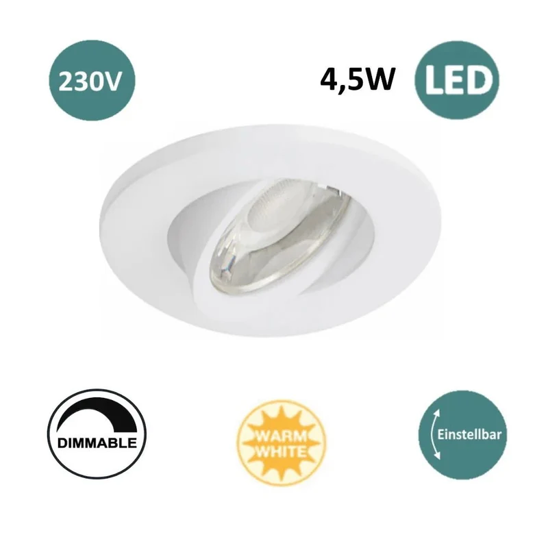 LED Einbaustrahler Weiß – Malmbergs MD-880 – ultraflach – 4,5 W – dimmbar – 70 mm