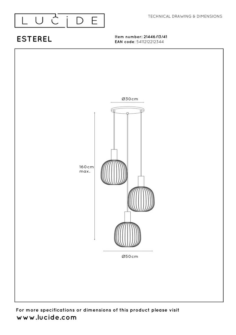 Pendelleuchte Esterel 3-flammig höhenverstellbar 50cm