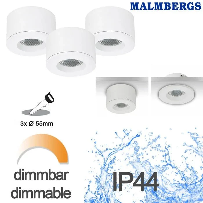 3er Set Malmbergs MD-31 LED Einbauleuchte / Unterbauleuchte Weiß – dimmbar – IP44 – 12,5 W