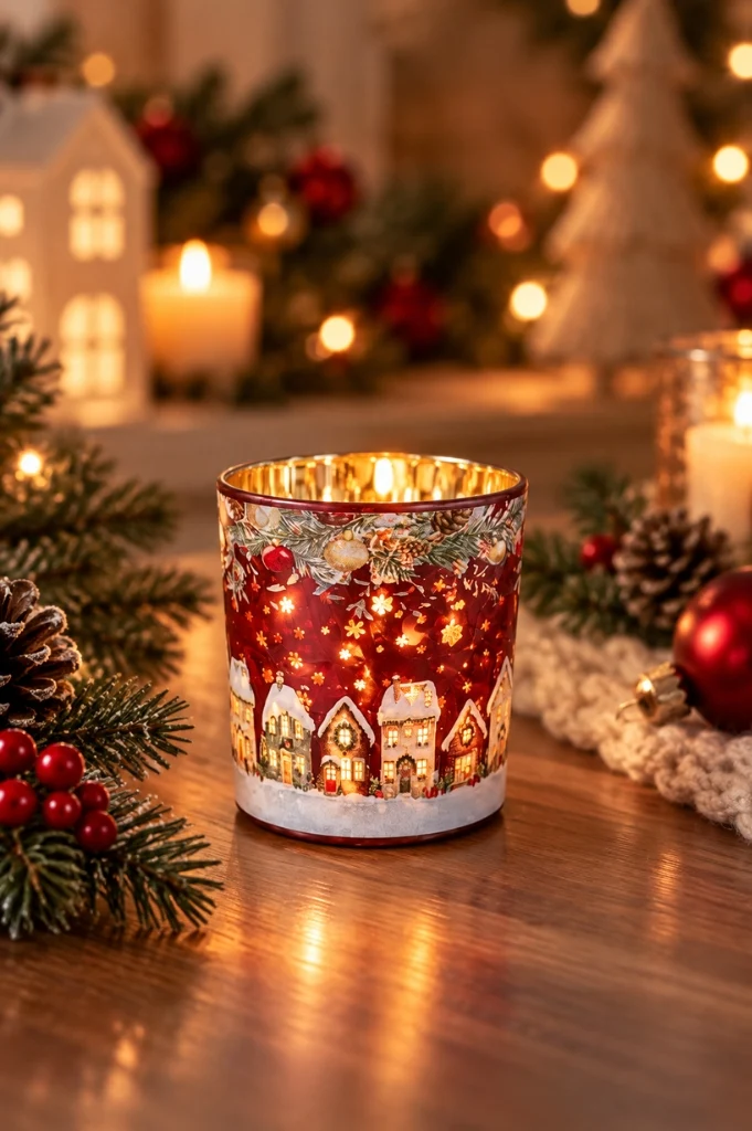 Windlicht 8cm frosty rot