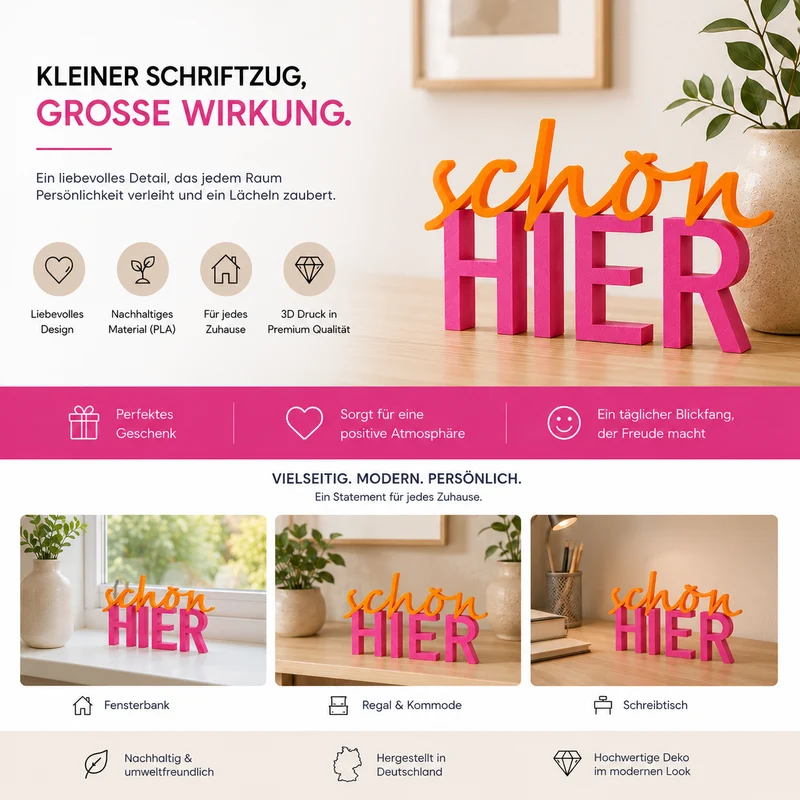 schön HIER Schriftzug Deko 3D Aufsteller