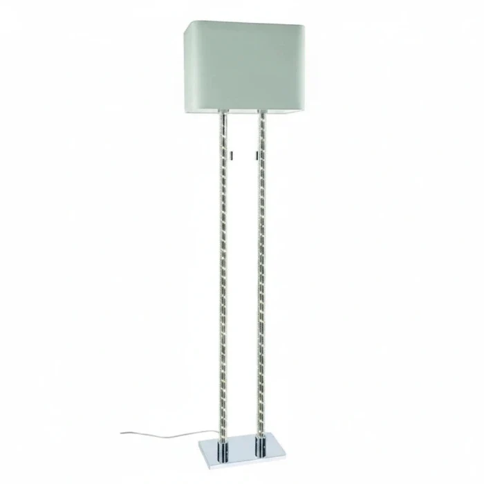 Design LED Stehlampe DOUBLE – Lichtsäule mit Stoffschirm Hellgrau, doppelt schaltbar von Sompex