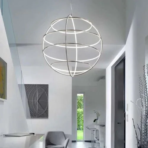 XXL Design LED Hängelampe GLOBE Ø 75 cm – Dimmbare Kugelleuchte in Silber satiniert