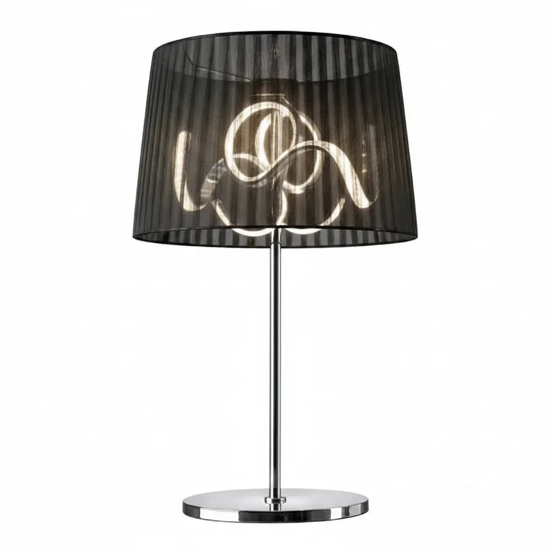 Sompex Organza LED-Tischlampe – schwarzer Plissee-Stoffschirm, Chrom, 62 cm