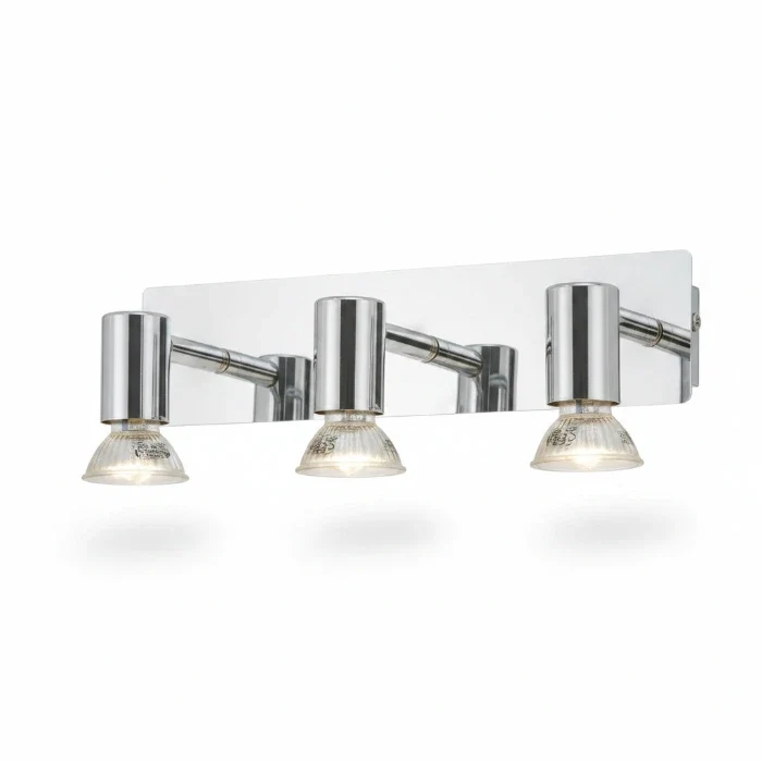 Spiegellampe Chrom 32 cm – 3-flammige LED Wandleuchte GU10 IP23 – Bad- & Bilderleuchte SPLASH