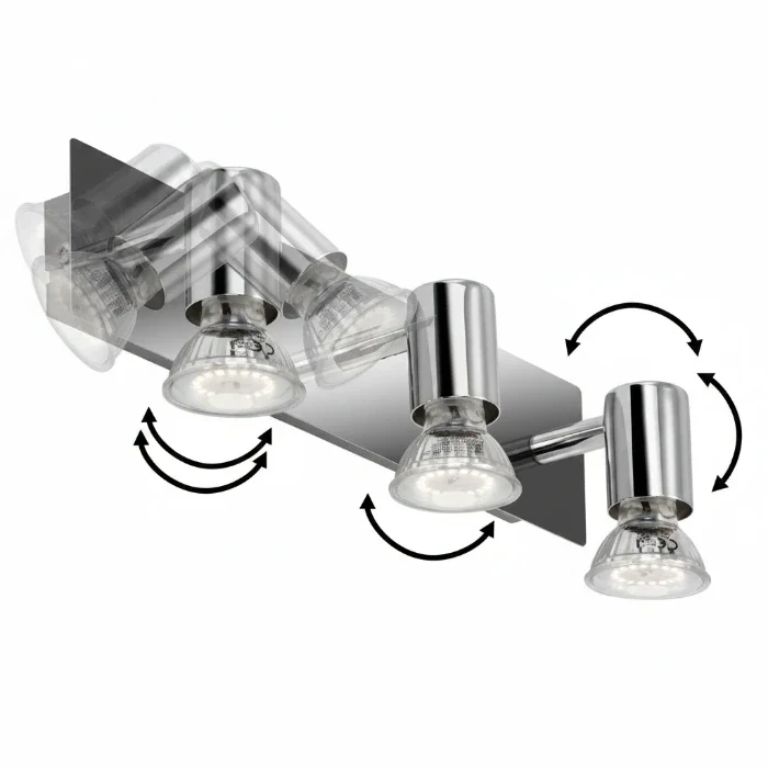 Spiegellampe Chrom 32 cm – 3-flammige LED Wandleuchte GU10 IP23 – Bad- & Bilderleuchte SPLASH