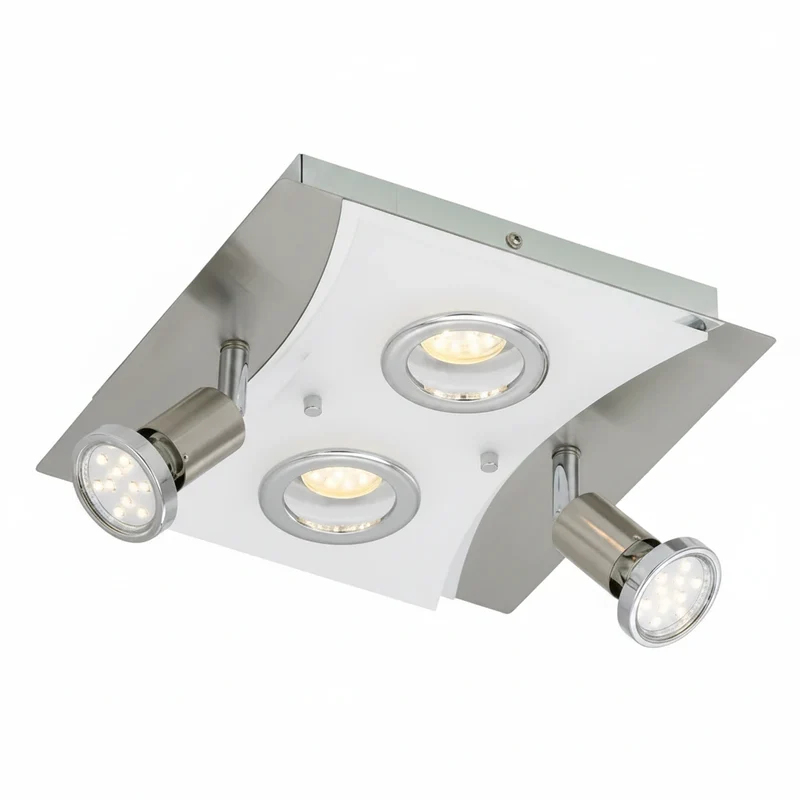 LED Deckenleuchte eckig mit Strahlern RIPOSO 4flg nickel matt