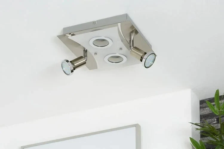 LED Deckenleuchte eckig mit Strahlern RIPOSO 4flg nickel matt