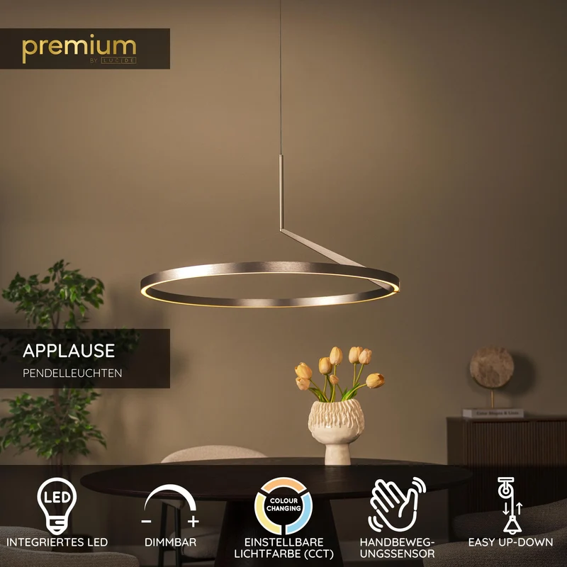 LED-Pendelleuchte Applause CCT dimmbar mit Gestensteuerung Ø 80cm