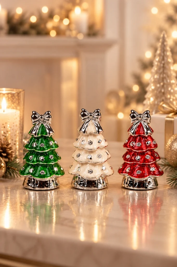 3er Set Deko Baum 7cm pearl farbig sortiert
