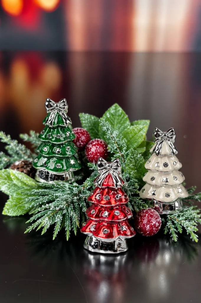 3er Set Deko Baum 7cm pearl farbig sortiert