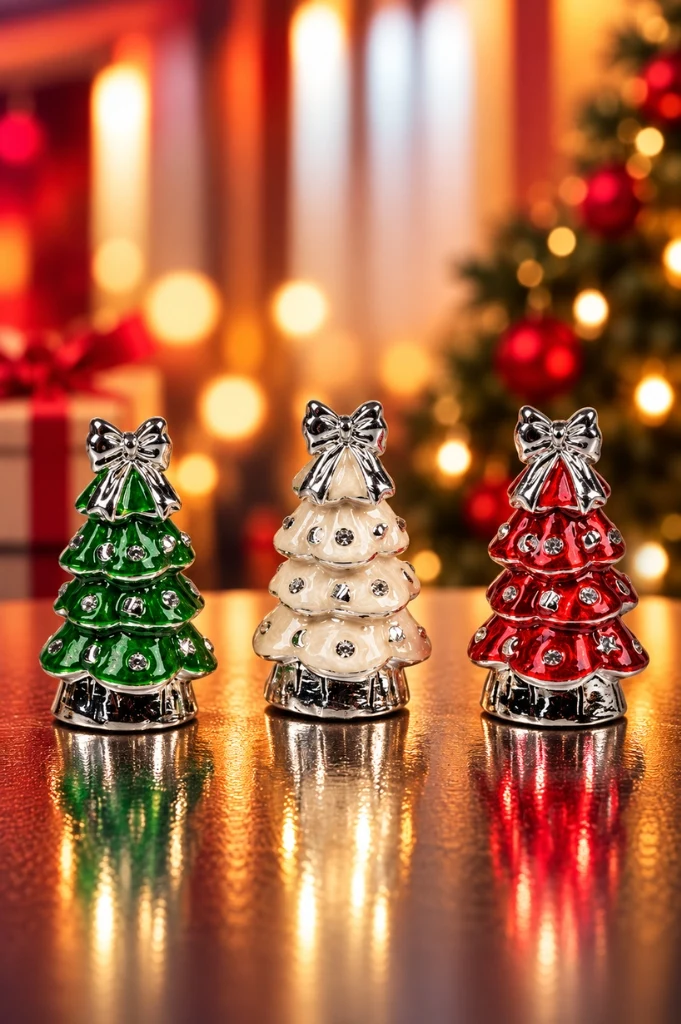 3er Set Deko Baum 7cm pearl farbig sortiert