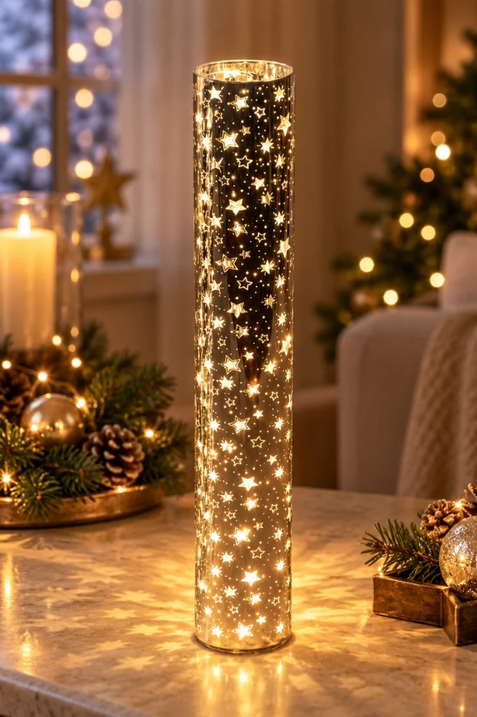Deko Lichtsäule LED 50cm Sterne silber