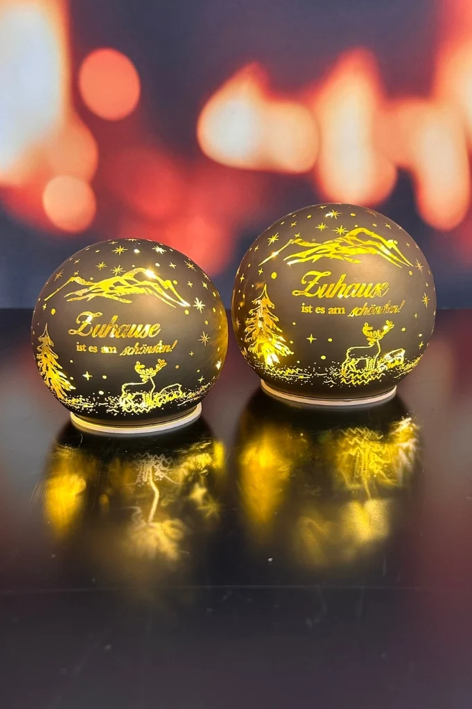 Deko Lichtkugel LED mit Schrift Zuhause ist es... gold
