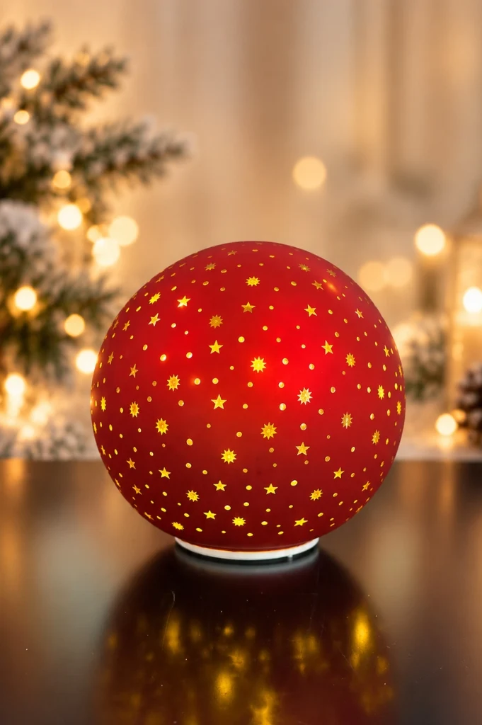 Deko Dreh Kugel LED Sterne rot