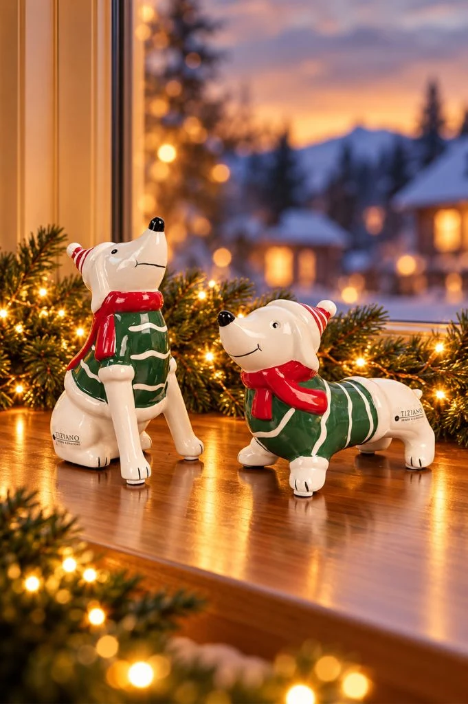 2er Set Deko Hund Rolf mit grünem Pulli