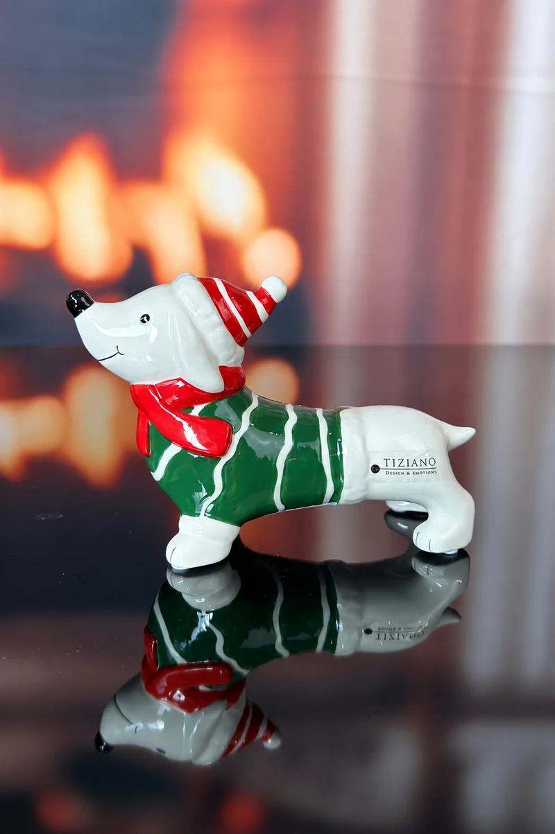 2er Set Deko Hund Rolf mit grünem Pulli