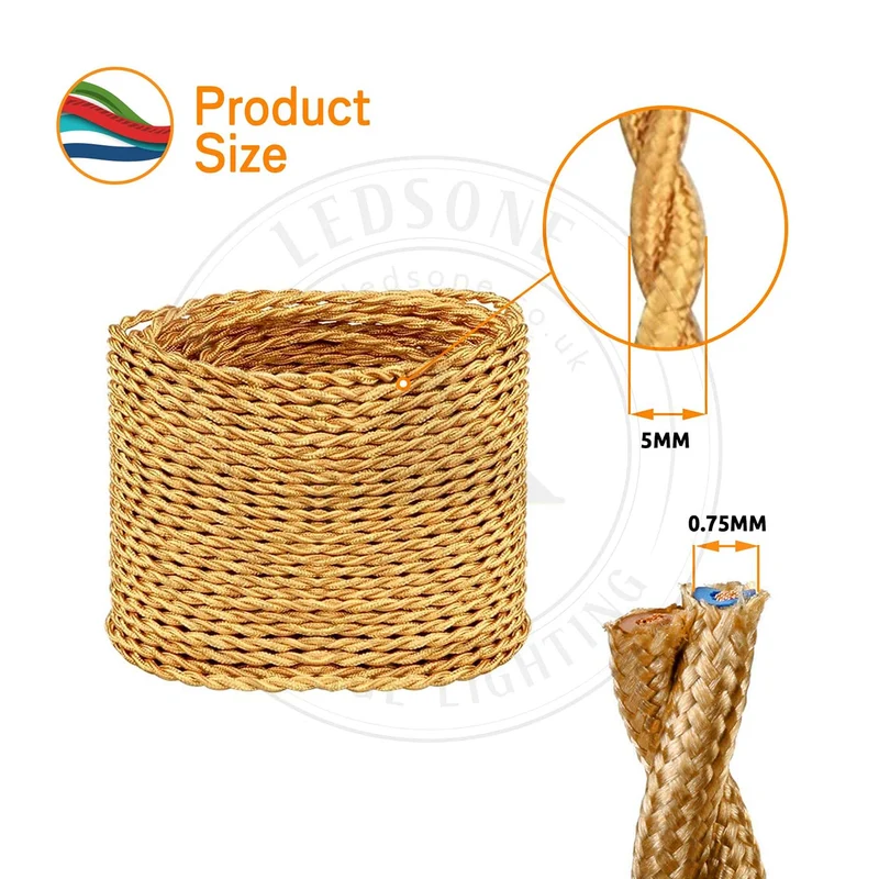 Fil tressé Electrique flexible d'éclairage Lampe câbles Doré clair
