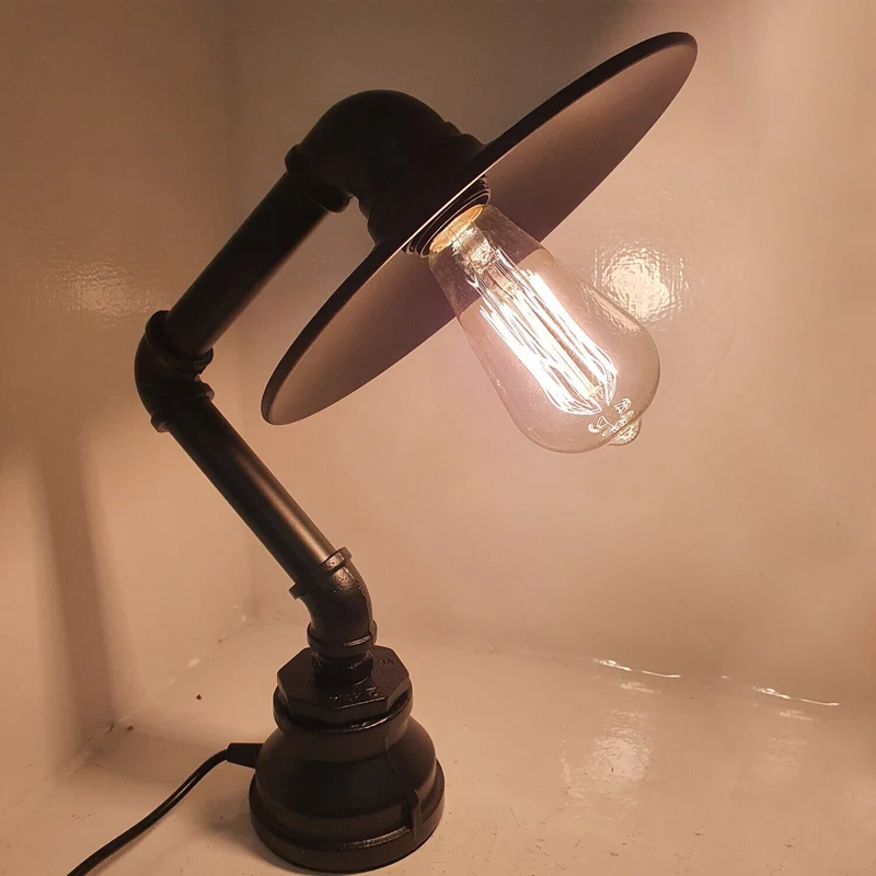 LEDSone Lampe de table Steampunk industrielle vintage avec abat-jour plat