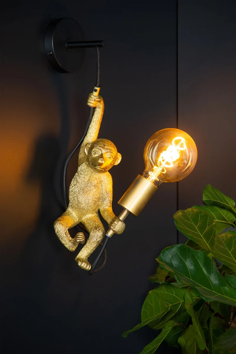 Wandleuchte Extravaganza Chimp Affenfigur Retro Schwarz, Gold